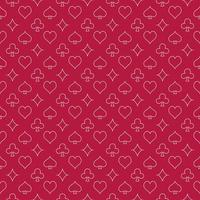 Red Seamless Pattern with Playing Card Suits - vector Poker Games background
