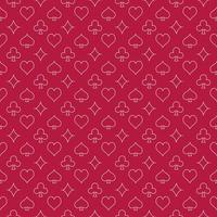 Red Seamless Pattern with Playing Card Suits - vector Poker Games background