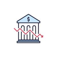 Bank Building with Falling Graph vector Inflation concept colored icon