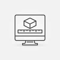 Computer with 3D Cube and Ruler vector concept outline icon