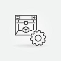 Cog Wheel with 3D printer vector Print Settings concept outline icon