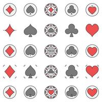 Playing Card Suits colored icons - Diamonds, Spades, Clubs and Hearts signs vector
