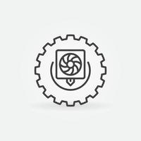3D printer Extruder inside Gear vector 3D Printing concept thin line icon