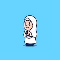 cute girl moslem cartoon illustration vector