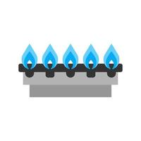 Gas burner with fire, blue flame on the stove. Hob on gas stove. Home cooking plate in the kitchen. Vector flat illustration