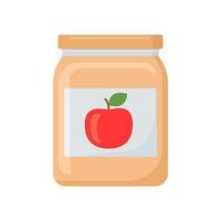 Fruit apple jam in glass jar. Bottle with preserve, canning. Vector illustration