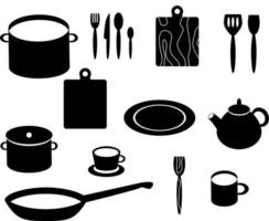 Kitchen utensils, vector set black color.