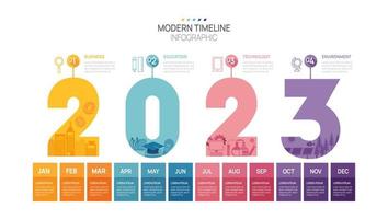 plantilla de infografía de línea de tiempo de mapa de ruta de negocios. calendario de diagrama de línea de tiempo de elemento de hito moderno y temas de 4 trimestres, se pueden utilizar para infografías vectoriales, presentaciones de datos de marketing digital. vector