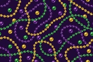 Seamless Mardi Gras pattern with beads, strings beads on dark background. Wavy lines. Vector illustration