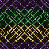 Argile seamless pattern with string of beads. Diagonal square grid. Mardi gras decoration. Vector illustration for print, fabric, textile. Vector illustration.