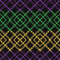 Argile seamless pattern with string of beads. Diagonal square grid. Mardi gras decoration. Vector illustration for print, fabric, textile. Vector illustration.