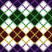 Argile seamless pattern with string of beads. Mardi gras decoration. Diagonal square grid. Vector illustration for print, fabric, textile. Vector illustration.