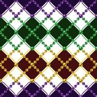 Argile seamless pattern with string of beads. Mardi gras decoration. Diagonal square grid. Vector illustration for print, fabric, textile. Vector illustration.