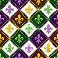 Geometric pattern with fleur de lis symbol. Diagonal square grid. Illustration for Mardi Gras carnival. Vintage illustration for prints, clothing, holiday, surface design vector