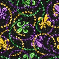 Seamless pattern with fleur de lis, strings of beads. Mardi gras carnival design. Vintage illustration for prints, clothing, surface design vector