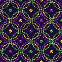 Seamless geometric pattern with strings of beads, intricate overlapping circles on black background. Mardi gras background. vector