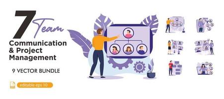 Team communication and project management concept. Cooperation, interaction of employees at work. Workflow and job organization in modern company. business flat bundle illustrationation