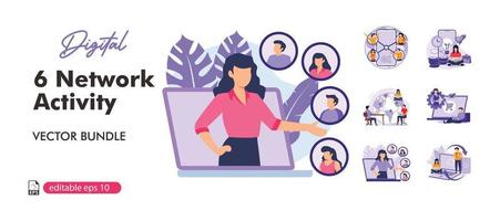 Network activity. Customer attention and business communication monitoring and optimization. Using network for posting and sharing content, global comunication idea.business flat bundle illustration. vector