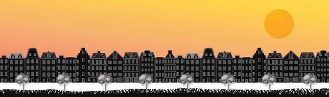 Lovely small town flat cartoon landscape countryside panorama background vector illustration.