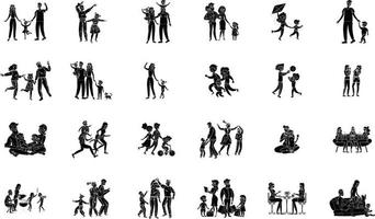 Large set of people silhouettes. Families, couples, kids and elderly people. vector