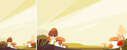 Different mushrooms on meadow. Natural scenery in vertical and horizontal formats. vector