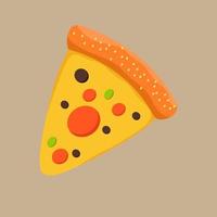 una rebanada de pizza con ternera y cobertura vegetal. Ilustración de vector de elemento de diseño de comida rápida