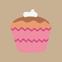 Pink cupcake win cream topping. Food and drinks design element vector illustration