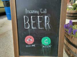 incoming call beer yes or no sign on chalkboard photo