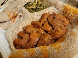 Ethiopian food delicious and spicy gored gored raw beef photo