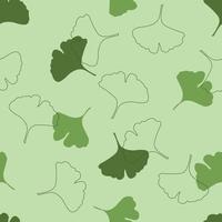 Vector seamless pattern with hand drawn leaves of ginkgo biloba. Green leaves of one of the oldest living tree species.