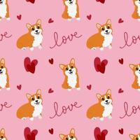 Seamless pattern with corgis and hearts. Background for wrapping paper, greeting cards and seasonal designs. Happy Valentine's day. vector