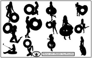 Woman with inflatable ring silhouettes vector