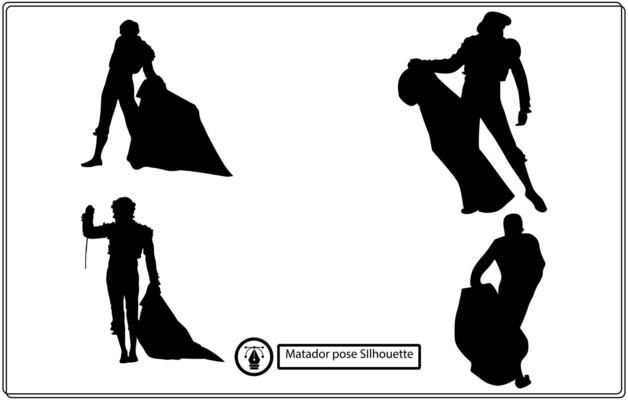 isolated silhouette of matador and bull , black and white drawing, white background Free