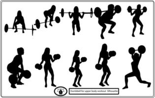 Athletic man and woman with a dumbells. Hand drawn style vector design illustrations.