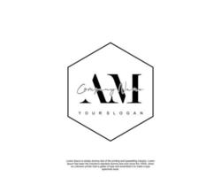 Initial letter AM Feminine logo beauty monogram and elegant logo design, handwriting logo of initial signature, wedding, fashion, floral and botanical with creative template vector