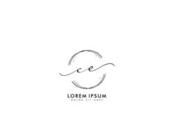 Initial CE Feminine logo beauty monogram and elegant logo design, handwriting logo of initial signature, wedding, fashion, floral and botanical with creative template vector