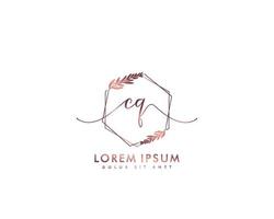 Initial CQ Feminine logo beauty monogram and elegant logo design, handwriting logo of initial signature, wedding, fashion, floral and botanical with creative template vector