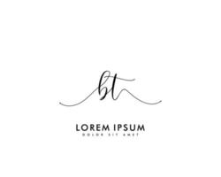 Initial BT Feminine logo beauty monogram and elegant logo design, handwriting logo of initial signature, wedding, fashion, floral and botanical with creative template vector