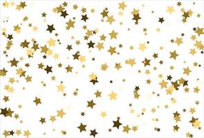 Random falling gold stars on white background. Glitter pattern for banner, greeting card, Christmas and New Year card, invitation, postcard, paper packaging vector