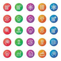 Gradient color outline icons for big data. vector