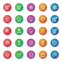 Gradient color outline icons for big data. vector