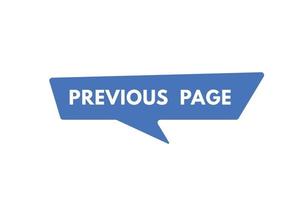 previous page text Button. previous page Sign Icon Label Sticker Web Buttons vector