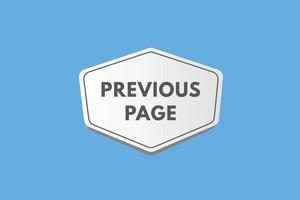 previous page text Button. previous page Sign Icon Label Sticker Web Buttons vector