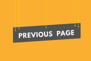 previous page text Button. previous page Sign Icon Label Sticker Web Buttons vector