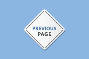 previous page text Button. previous page Sign Icon Label Sticker Web Buttons vector
