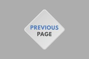 previous page text Button. previous page Sign Icon Label Sticker Web Buttons vector