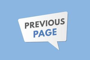 previous page text Button. previous page Sign Icon Label Sticker Web Buttons vector