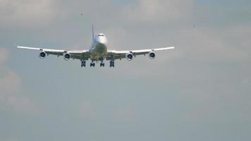 AMSTERDAM, THE NETHERLANDS JULY 26, 2017 - Cargolux Italia Boeing 747 LX TCV approaching before landing on runway 18R Polderbaan. Shiphol Airport, Amsterdam, Holland video