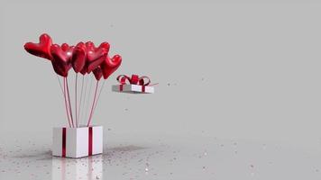 Geschenkbox-Glitzer explodiert und herzförmige Luftballons fliegen voller Rosa heraus video