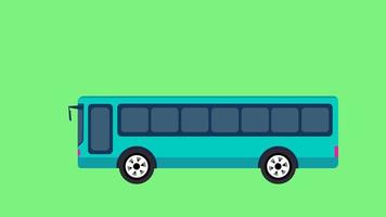 animation de conduite de bus de dessin animé 4k sur écran vert. véhicule de voyage en bus de la ville de transit pour les transports en commun et les visites. bus en mouvement et arrêt de bus touristique. video